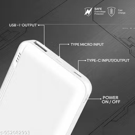 ONBIZ Premium Powerbank with 10000 mah, 22W Support, MIni Powerbank, 1 USB OUTPUT Port, Type C Input/Output, Micro Input, White