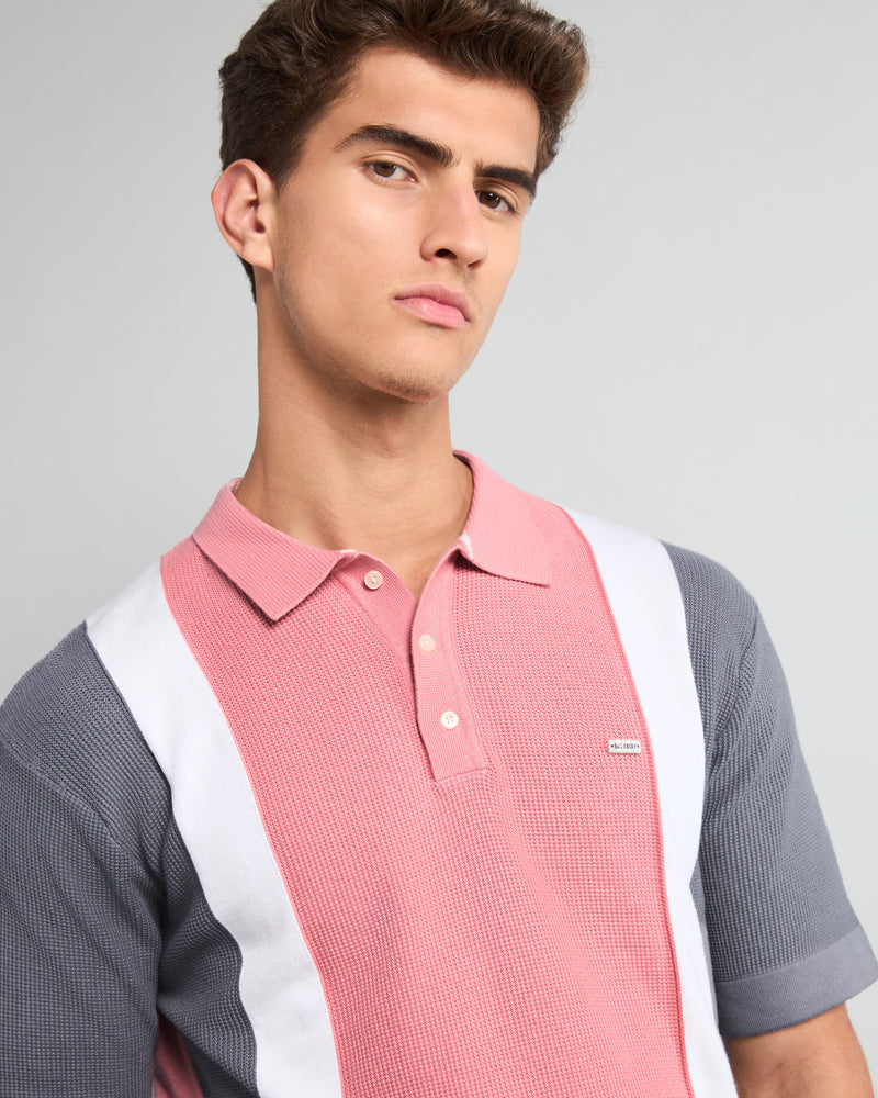 Vision Peach With Gray Knitted Cotton Designer Polo T-Shirt