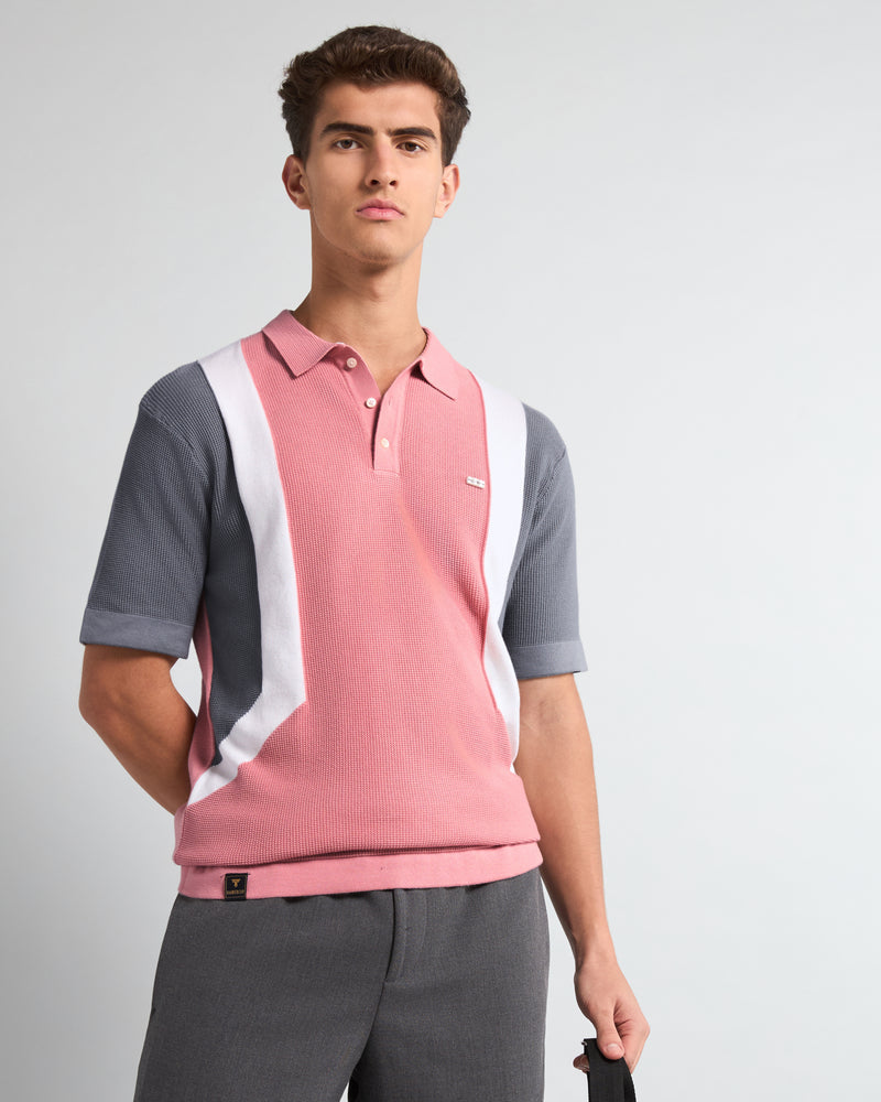 Vision Peach With Gray Knitted Cotton Designer Polo T-Shirt