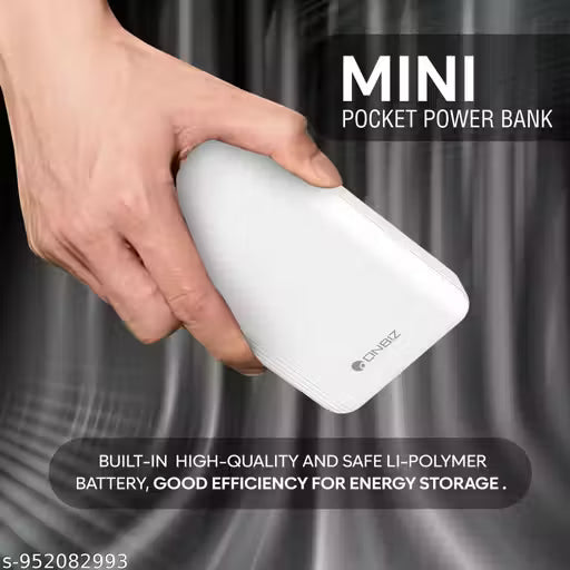 ONBIZ Premium Powerbank with 10000 mah, 22W Support, MIni Powerbank, 1 USB OUTPUT Port, Type C Input/Output, Micro Input, White
